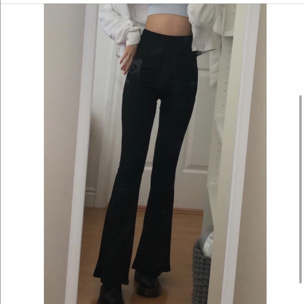 Black High Waisted Flared Pants - Picture 2 of 3